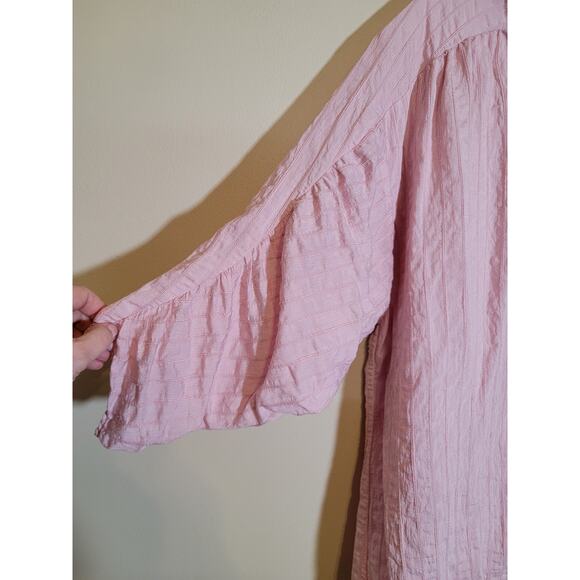 Zara Women's Pullover 1/2 Button Front V Neck Tunic Top Pleated Back Pink Medium - Picture 4 of 6